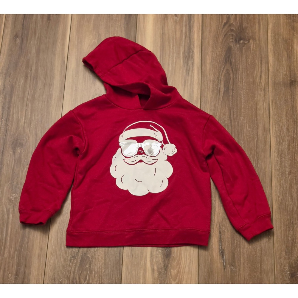 Carter's Pullover Hooded Sweatshirt Youth Size 5T Santa Sunglasses Christmas Red